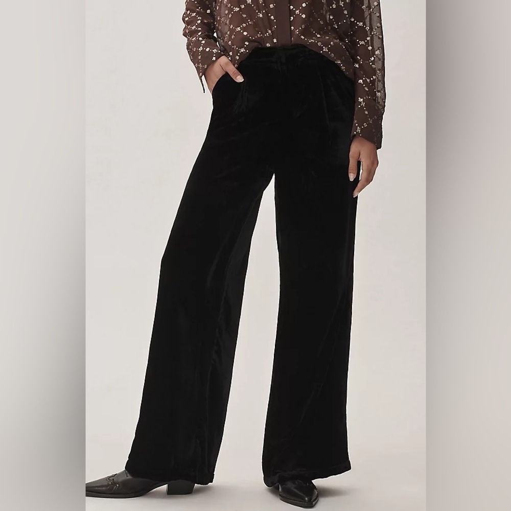 Anthropologie Wide-Leg Velvet Pants Sz S Black